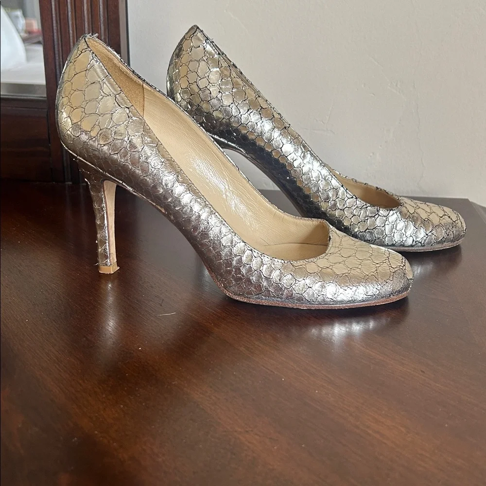 Kate Spade Karolina Python Embossed Leather Metallic Heels - Picture 2 of 10